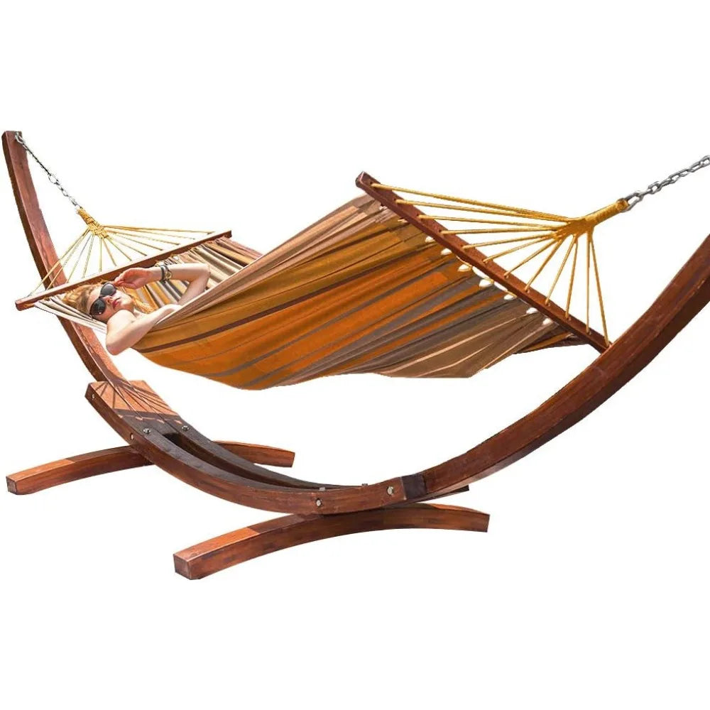 Cotton Hammock with 10.5ft Wood Arc Stand – Indoor &amp; Outdoor Relaxation Combo.