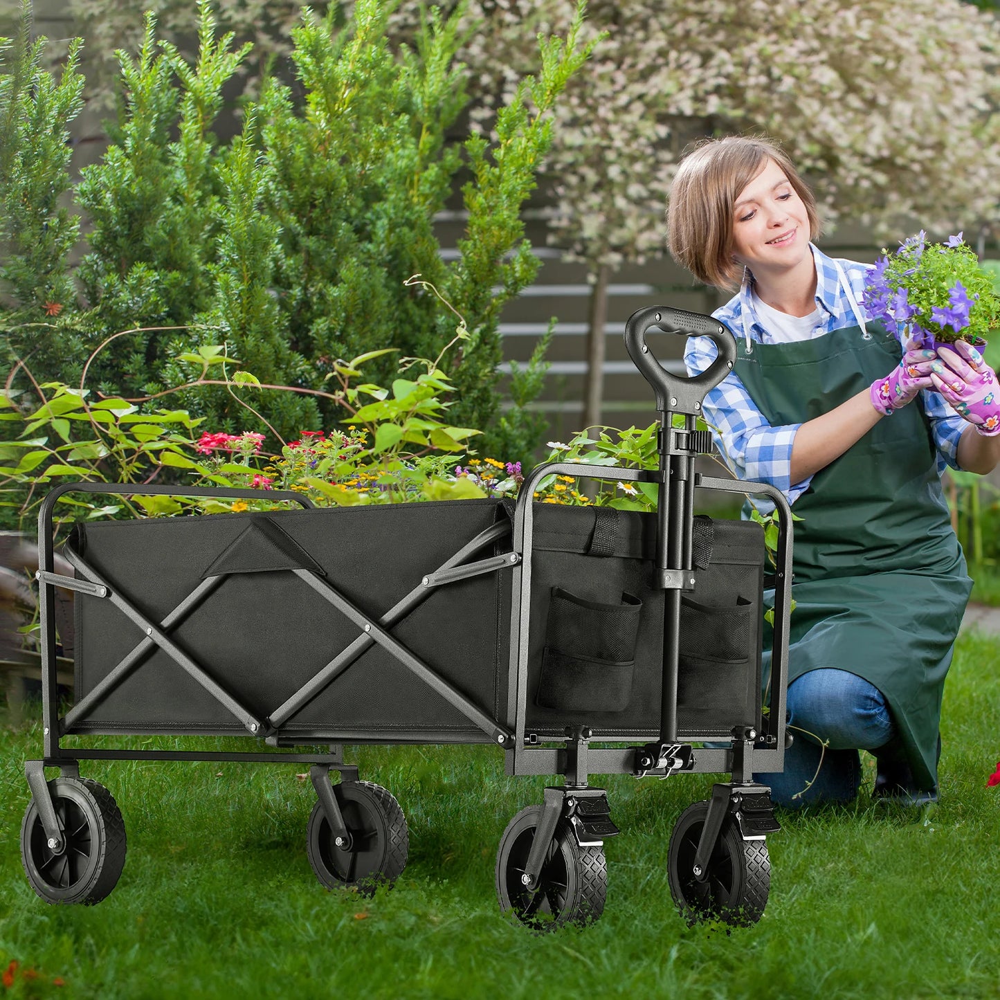Outdoor Foldable Garden & Beach Cart – Large Capacity Utility Wagon for Shopping, Sports, Camping