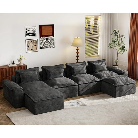 152" U-Shaped Modular Sectional Sofa – Cloud Memory Foam with Ottomans.