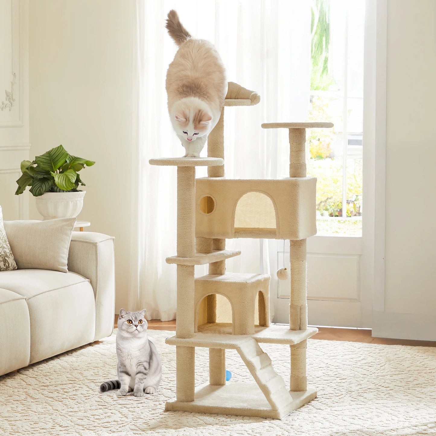 JHK 54" Multi-Level Cat Tree Tower with Sisal Scratching Post.