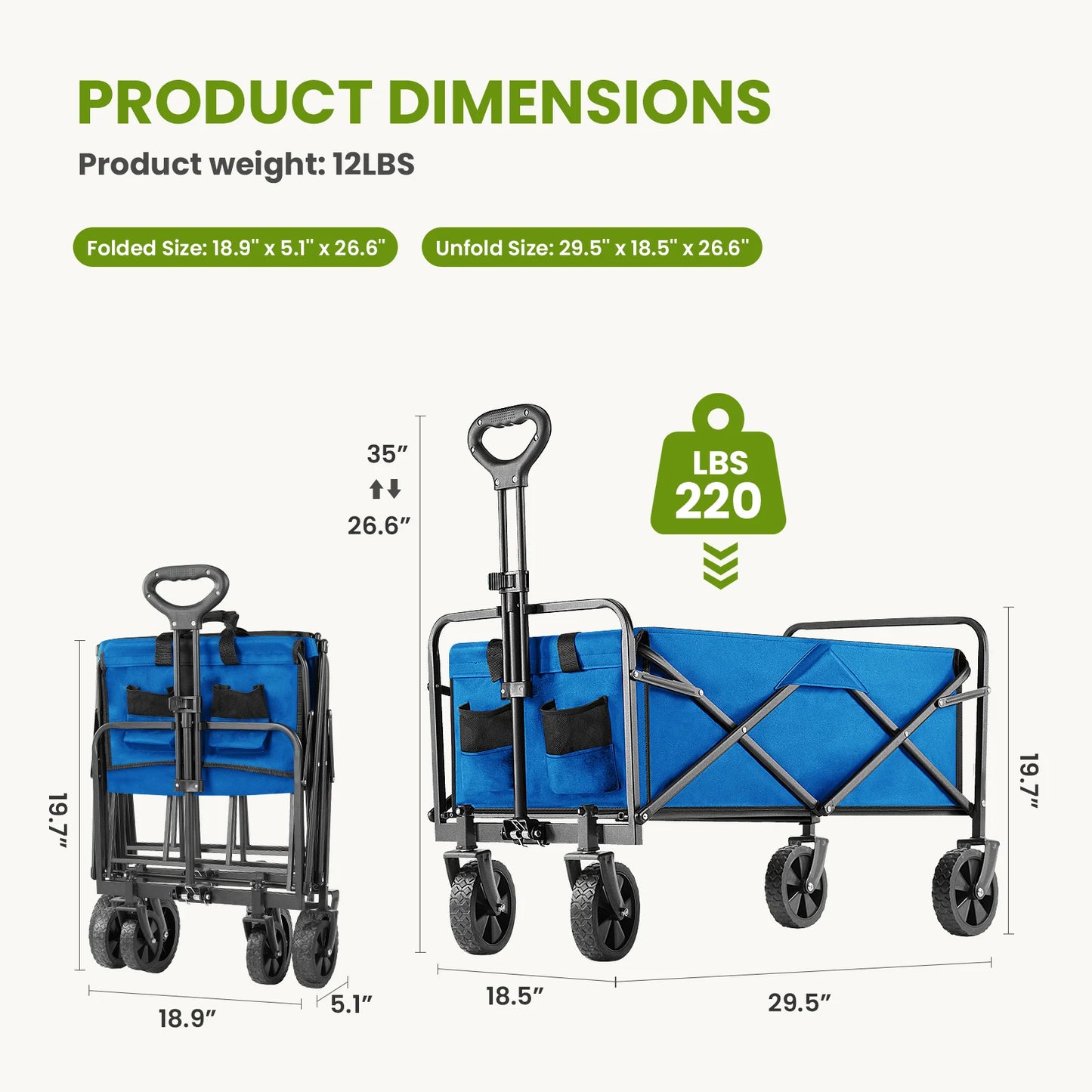Outdoor Foldable Garden & Beach Cart – Large Capacity Utility Wagon for Shopping, Sports, Camping