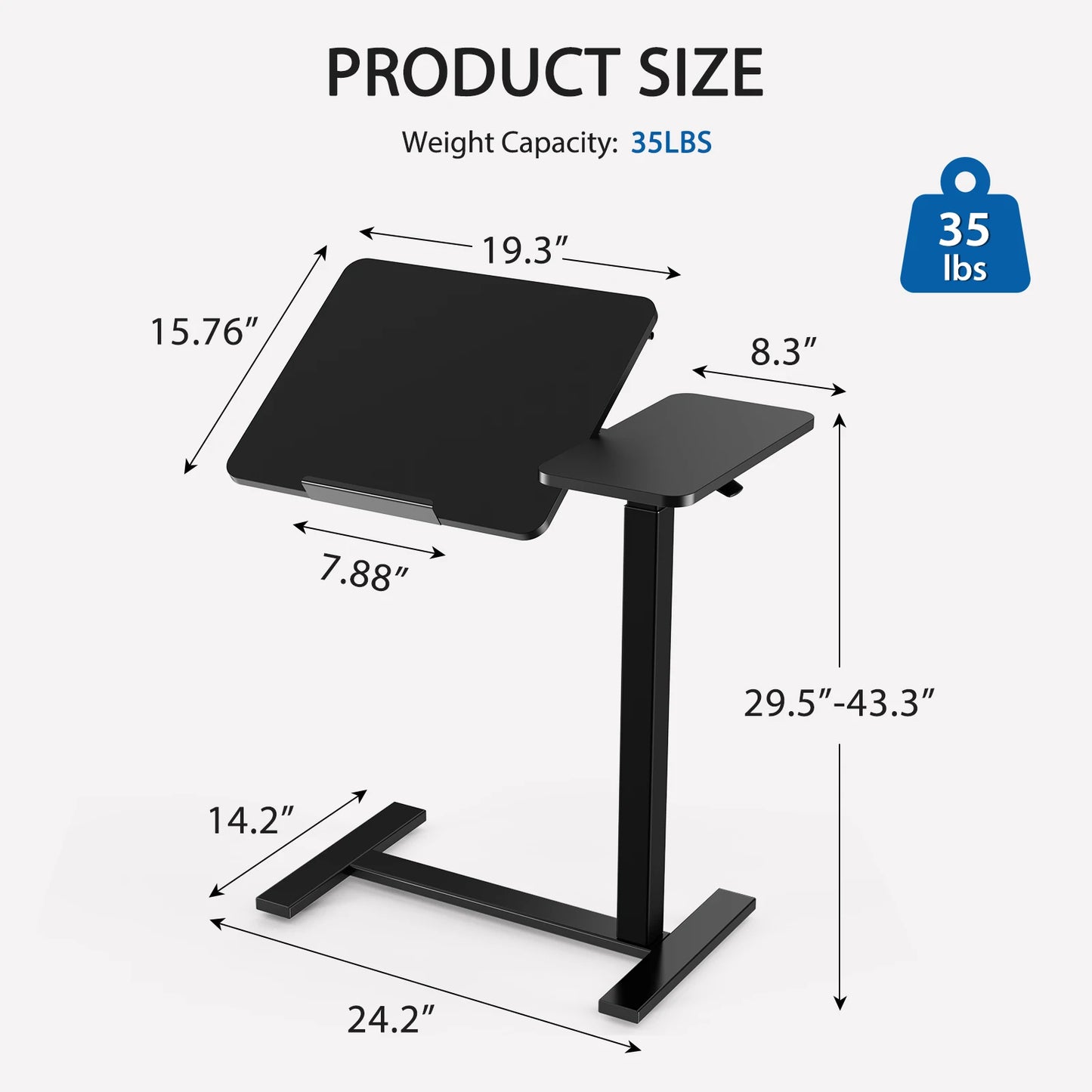 JHK Overbed Flip Lap Desk with Wheels, Tilt Top & Adjustable Height for Home Use.
