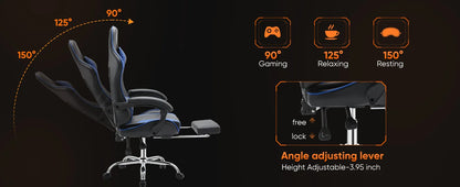 JHK Ergonomic Racing Gaming Chair PU Leather with Adjustable Headrest & Lumbar Support.