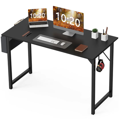 Modern Compact Computer Desk with Side Bag & Headphone Hook – Easy Assembly.