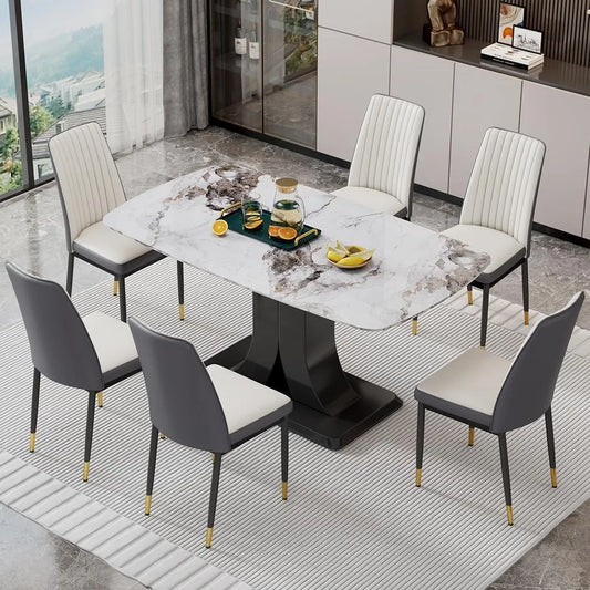 Modern Marble Dining Table & 6 Chair Set – 6-Person Kitchen/Dining Room Set