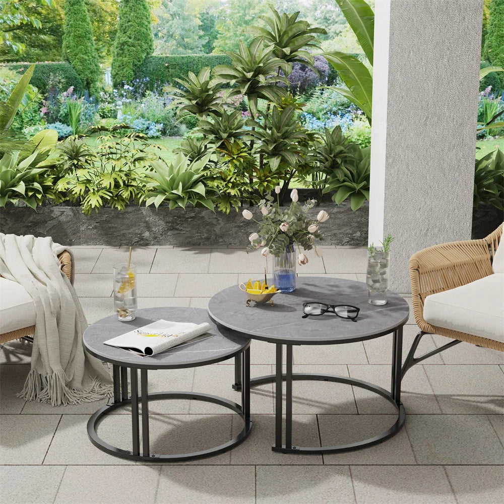 LUVODI Small Living Room Furniture Table 2 Pack Round Marble Nesting Center Coffee Table Sofa Side Tea Desk Space-saving