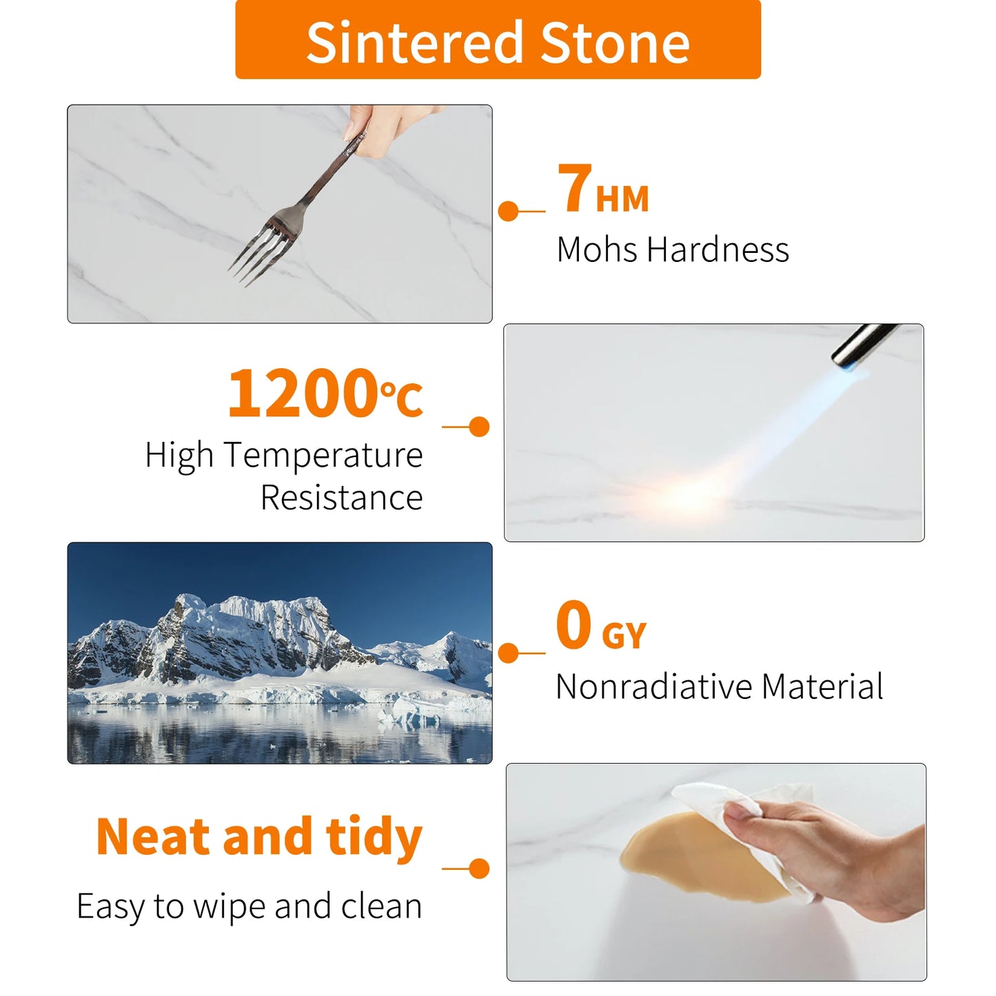 Sintered Stone properties highlighted with images and text.