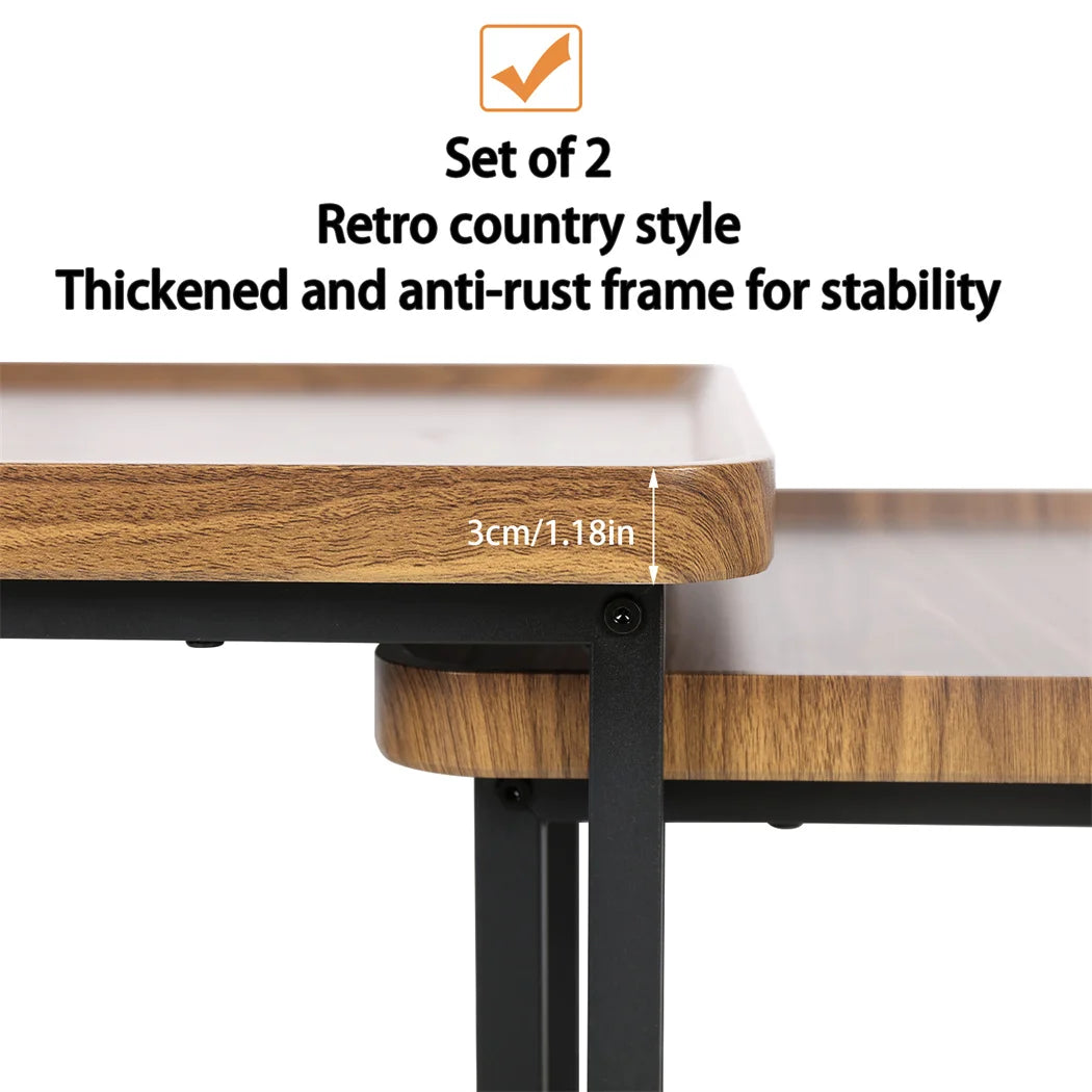 LUVODI Irregular Living Room Coffee Table Set Small Drop-shaped Solid Wooden Sofa Side End Table 2-in1 with Triangle Legs