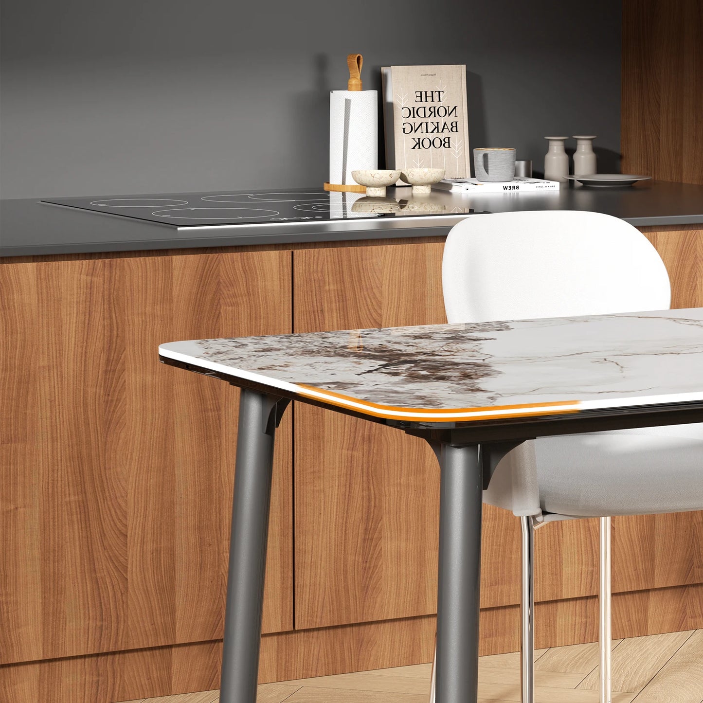 Light-Luxury Tempered Glass & Sintered Stone Dining Table (4–6 Seater).