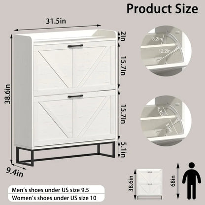 Hidden Shoe Storage Cabinet with 2 Flip Drawers.