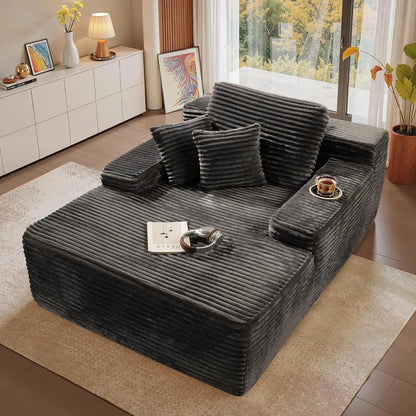 Chaise Lounge Chair Indoor, 67" Oversized Comfy Plush Fur Sleeper Sofa Bed, Boneless Upholstered Recliner Bed with Pillows