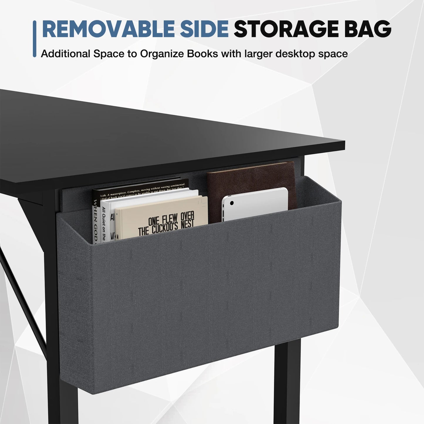 Modern Compact Computer Desk with Side Bag & Headphone Hook – Easy Assembly.