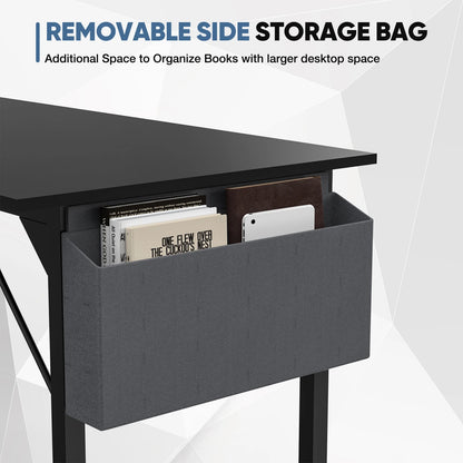 Modern Compact Computer Desk with Side Bag & Headphone Hook – Easy Assembly.