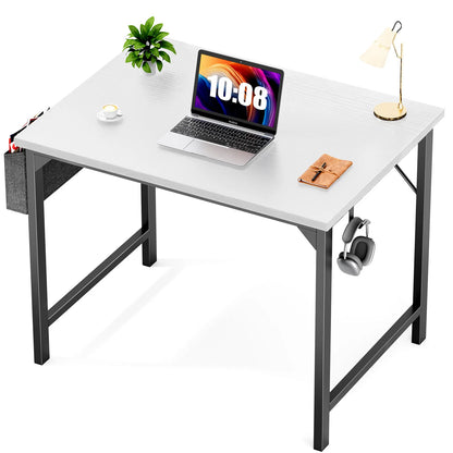 Modern Compact Computer Desk with Side Bag & Headphone Hook – Easy Assembly.