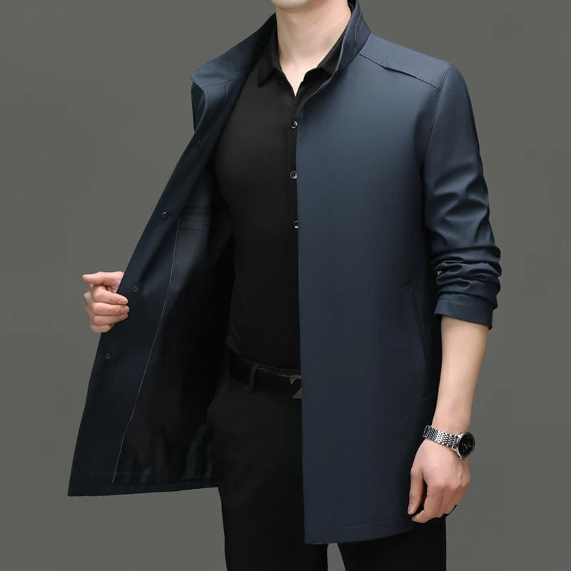 High End Anti Wrinkle New Brand Business Casual Fashion Slim Fit Trench Coats Spring Autumn Overcoat Long Jacket Outercoat