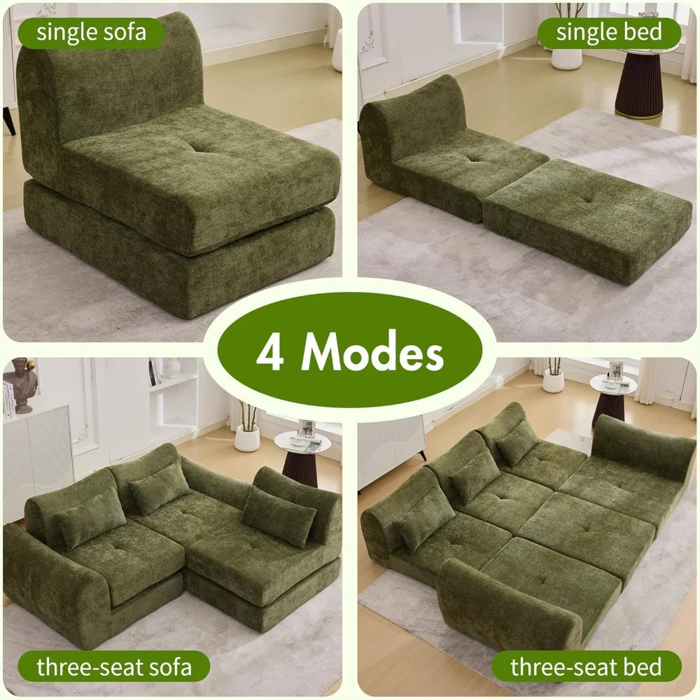 101.6" Modular Sectional Cloud Sofa – 4-in-1 Folding Convertible Sofa Bed, Modular Cushion Couch.