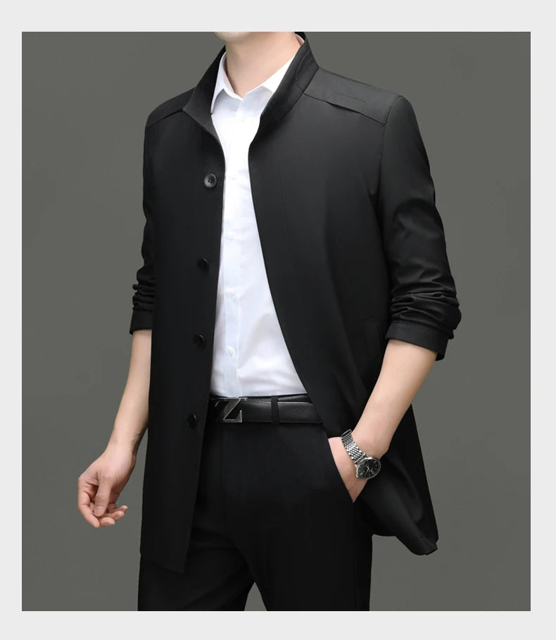High End Anti Wrinkle New Brand Business Casual Fashion Slim Fit Trench Coats Spring Autumn Overcoat Long Jacket Outercoat