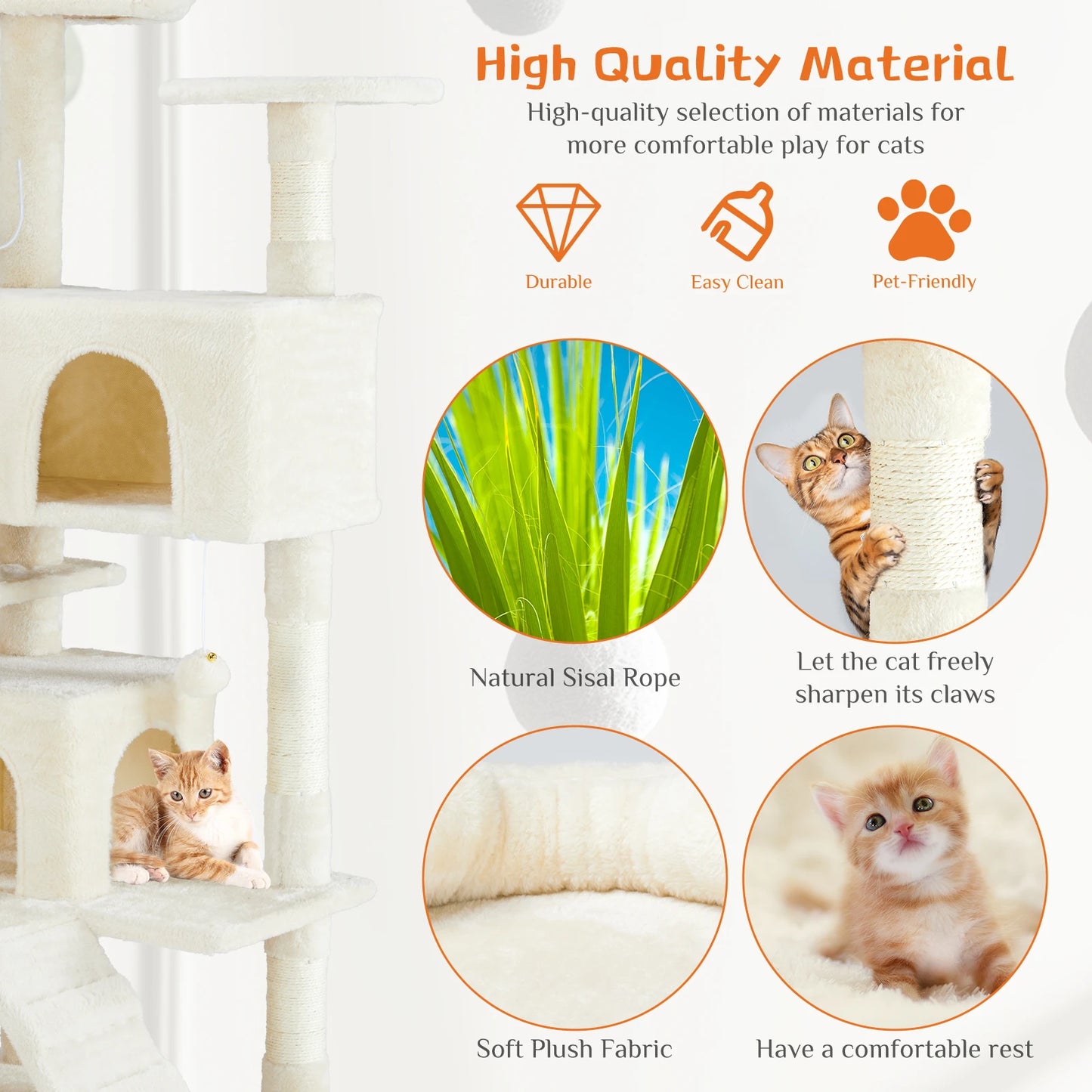JHK 54" Multi-Level Cat Tree Tower with Sisal Scratching Post.