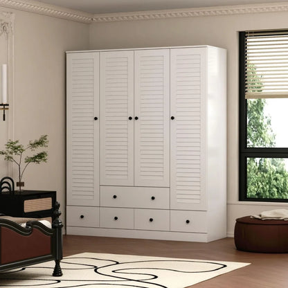 👉 Modern 4-Door Wardrobe Closet with Shelves, Drawers – Spacious Armoire Storage Cabinet
