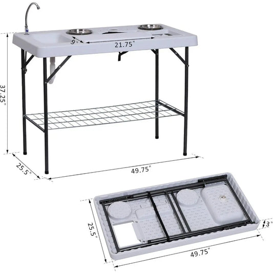 Collapsible Deluxe Fish Cleaning Table with Sink and Faucet.