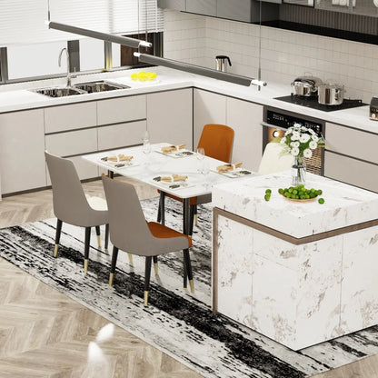LUVODI 4-6 People Seats Marble Dining Table with Chair 1.2m Restaurant Kitchen Cafe Shop Coffee Table Furniture with Metal Legs