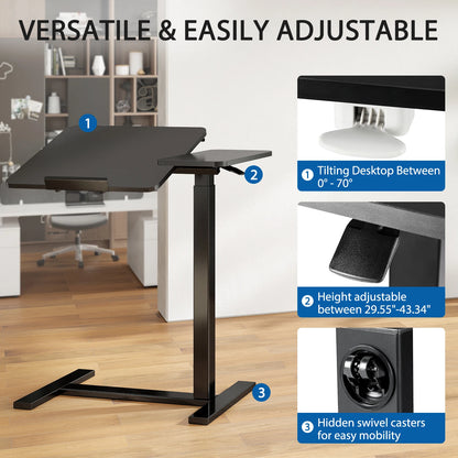 JHK Overbed Flip Lap Desk with Wheels, Tilt Top & Adjustable Height for Home Use.