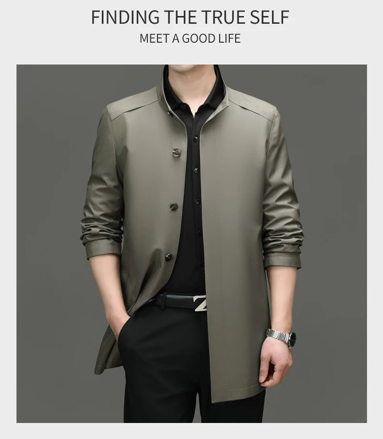 High End Anti Wrinkle New Brand Business Casual Fashion Slim Fit Trench Coats Spring Autumn Overcoat Long Jacket Outercoat