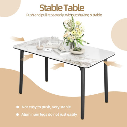 Stable table with marble-like surface and black legs on a beige background