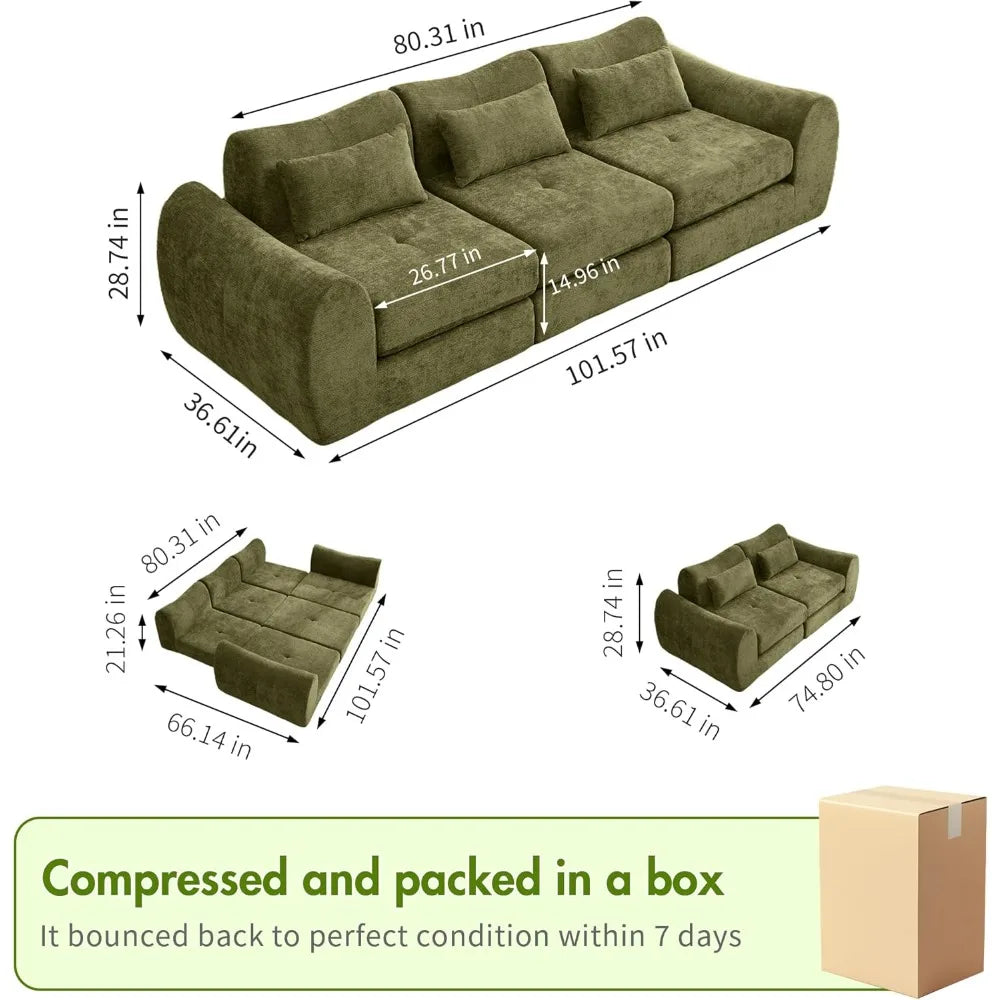 101.6" Modular Sectional Cloud Sofa – 4-in-1 Folding Convertible Sofa Bed, Modular Cushion Couch.