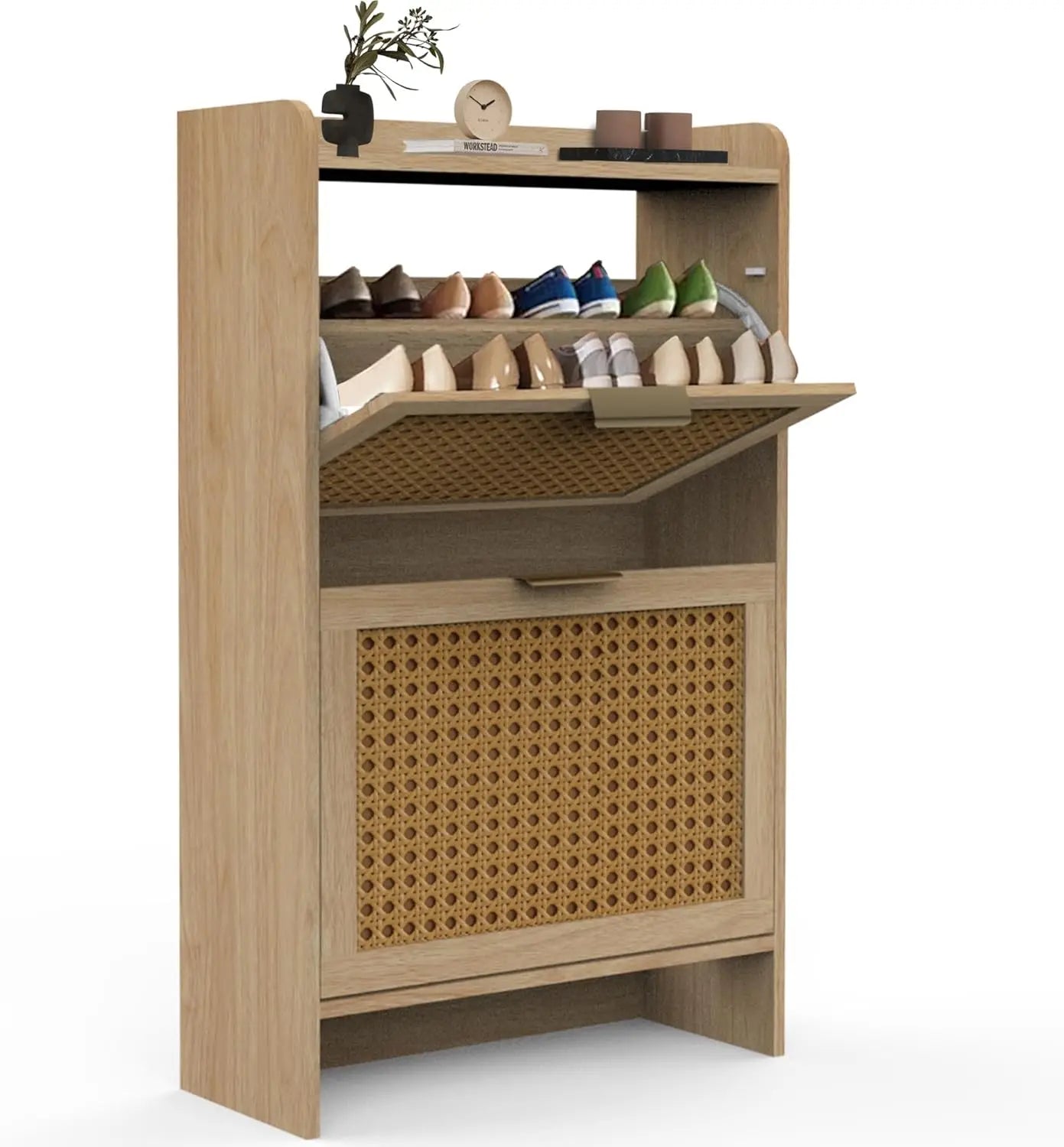 Hidden Shoe Storage Cabinet with 2 Flip Drawers.