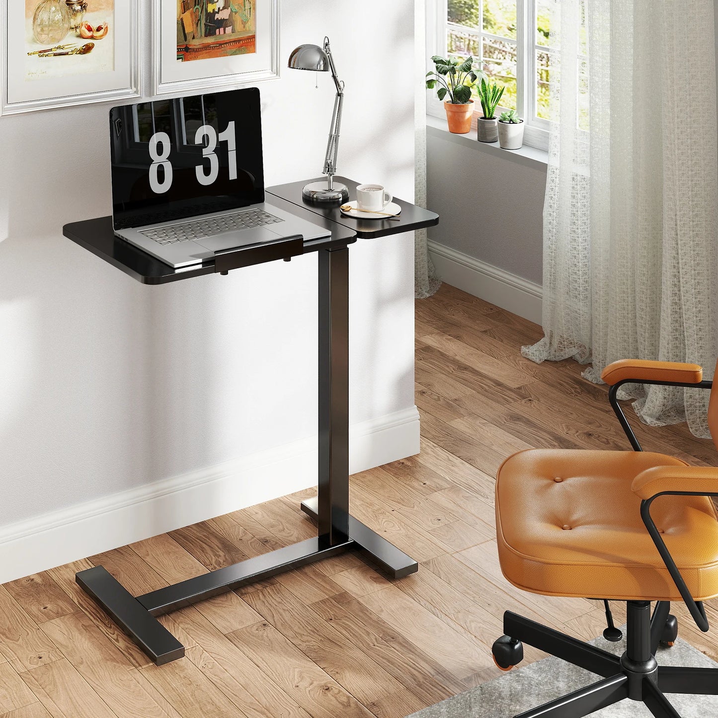 JHK Overbed Flip Lap Desk with Wheels, Tilt Top & Adjustable Height for Home Use.