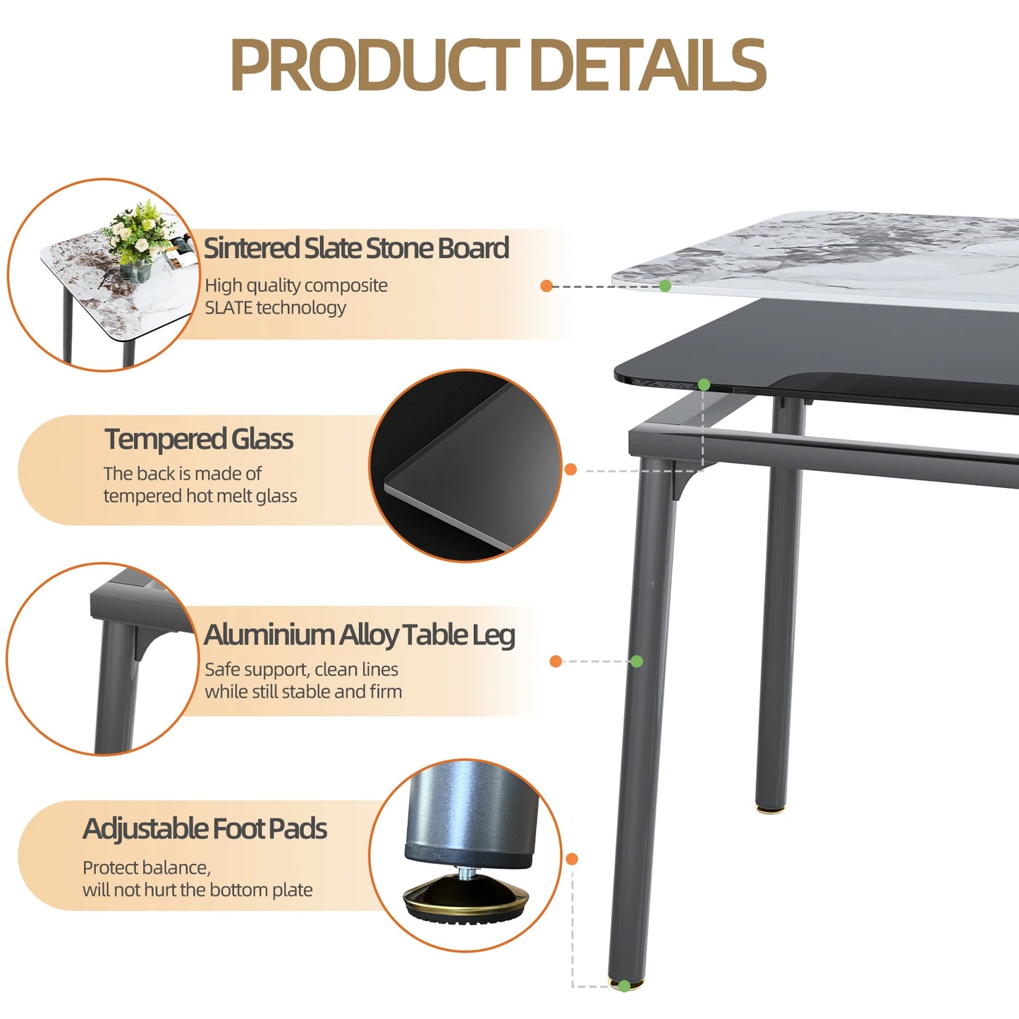 Light-Luxury Tempered Glass & Sintered Stone Dining Table (4–6 Seater).