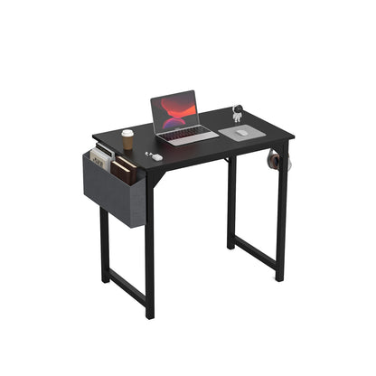 Modern Compact Computer Desk with Side Bag & Headphone Hook – Easy Assembly.